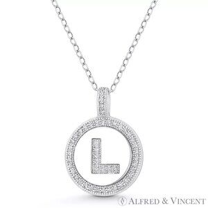 Initial Letter "L" CZ Crystal Pave Pendant in .925 Sterling Silver w/ Rhodium